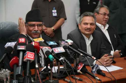 RAIN FREEZE: Maoist chairman Pushpa Kamal Dahal held a press conference on Wednesday to clarify the controversial video released the day before.