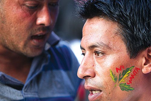 WEED OUT WEED: An activist sports a 'no ganja' sign on his cheek during the International Drug Day awarness rally last week.