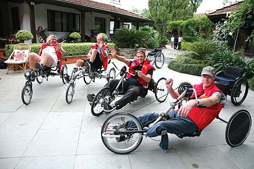 PEDDLING MESSENGERS: A hand-bike team from the Netherlands, championing for the disabled, arrives in Kathmandu from Lhasa after a 15-day ride on Wednesday.