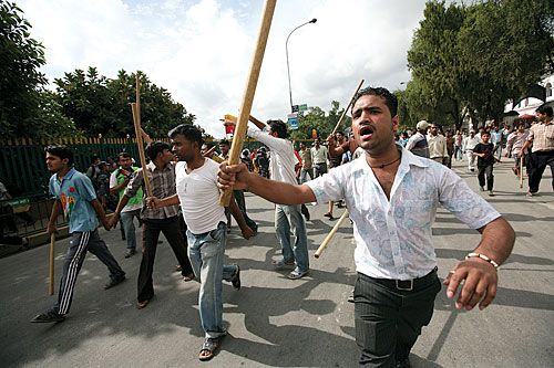 STRIKING BACK: Protesters near Rani Pokhari demanding action against the driver of the fatal hit-and-run that killed six Indian nationals early Wednesday morning in front of Bir Hospital.