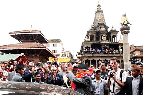 RAM AND KRISHNA: President Ram Baran Yadav arriving at the Krishna Mandir in Patan on Thursday for the ritual worship on Krishnasthami. This ceremony used to be performed by Nepal's kings.