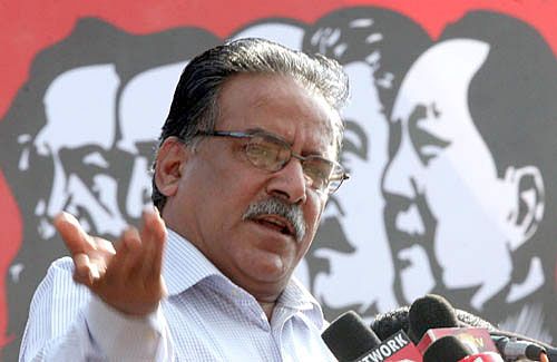 Maoist Chairman Pushpa Kamal Dahal addresses Maoist cadres during a mass gathering in Khula Manch on Friday during which he threatened a decisive revolt if 'civilian supremacy' weren't restored.