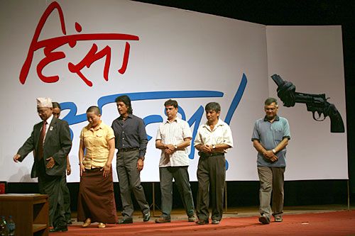 STAGE FRIGHT: Seven prominent civil society members are introduced at Tuesday's 'Himsa Antya', a program to raise awareness about ending violence in the country.