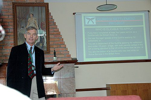 PAPERWORK: Colonel R.J.J. Ellis of British Gurkhas Nepal explains on Wednesday how the Gurkha Settlement Office, which opened on Monday in Kathmandu, will help ex-Gurkhas and their dependents resettle in the UK, a right ex-Gurkhas won following a landmark case earlier this year.