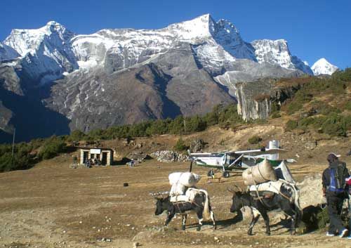 YAK AND YETI: A Yeti Airlines Pilatus Porter on ground at Syangboche on Sunday morning after its STOL subsidiary, Tara Airways, started charter operations to the airport. The airline hopes to boost mountain tourism by bringing disused airstrips built in the 1960s back into operation.