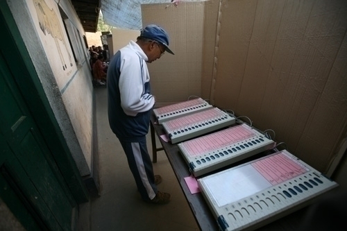 Electronic voting booth at Thapathali.