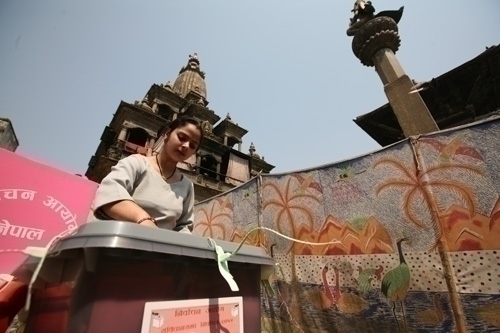 Voting at Patan Durbar Square.