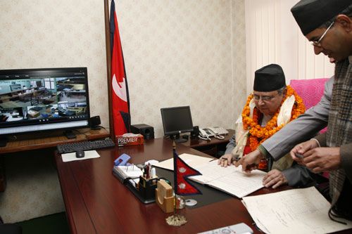 Newly appointed Chief Justice Anup Raj Sharma signs his first decision in the new role in the Supreme Court on Sunday, after taking an oath from the president. He has promised to deliver vast changes in the judiciary during his three and a half months tenure.