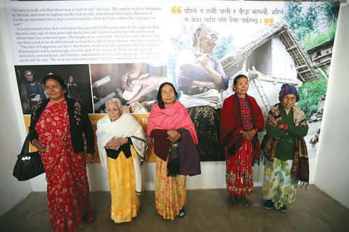 OUR GRANDMOTHERS: Five women, subjects of the Hamra Hajurama Photo Exhibition, at the opening at the Nepal Art Council, Babar Mahal, last week. The exhibition concludes on Friday at 6 PM.