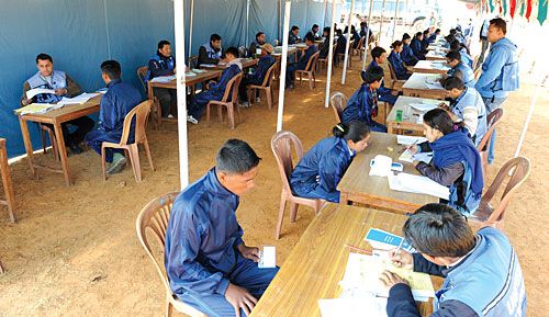 SO LONG: Maoist ex-combatants prepare to leave Dudhouli cantonment in Sindhuli on Thursday, three years after they were first disqualified by the United Nations Mission in Nepal.
