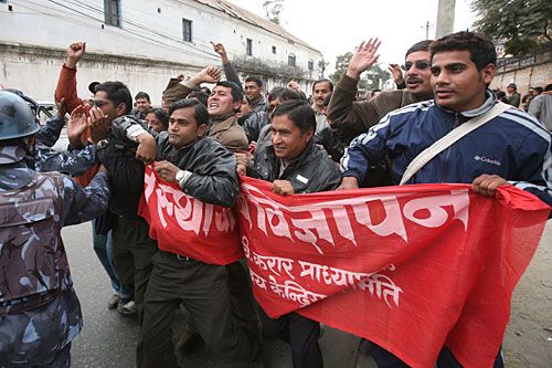 FULL-TIME: Part-time teachers demand permanent teaching positions outside Singh Darbar on Wednesday.