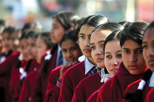 STANDING GROUND: Students line up in front of the Constituent Assembly on Tuesday demanding peace and security in schools after 10-year-old Santosh Karki was shot dead in Gothatar last week by Maoists.