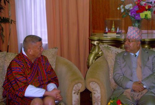 Bhutan's Minister for Economic Affairs Lyonpo Khandu Wangchuk extends Prime Minister Madhav Kumar Nepal an invitation to the 16th SAARC summit to be held in Dhaka in April. During the meeting on Wednesday, Nepal asked Wangchuk to allow Bhutani refugees back in the country. He was told his message will be conveyed to the Bhutani prime minister.