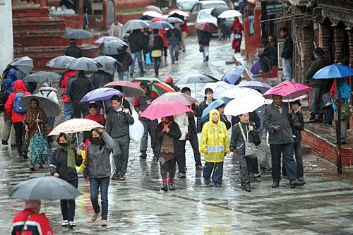 MAGHE JHARI: Tuesday's seasonal downpour had pedestrians in Basantapur flaunting their monsoon umbrellas.