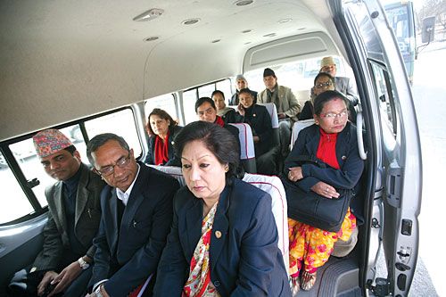 BROTHERS-IN-ARMS: State Restructuring Committee members (L-R) Ram Nath Dhakal (UML), Dinanath Sharma (Maoist) and Pratibha Rana (RPP) visiting Army Headquarters on Monday.