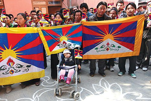 UPRISING: Tibetan activists protest in Kathmandu on Tibetan Uprising Day on Wednesday, marking the day Chinese troops entered Tibet in 1959.