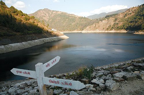 A SINKING FEELING: A noticeable decline in the water level at Kulekhani Reservoir last week accounts for the rise in loadshedding hours in the Kathmandu Valley.