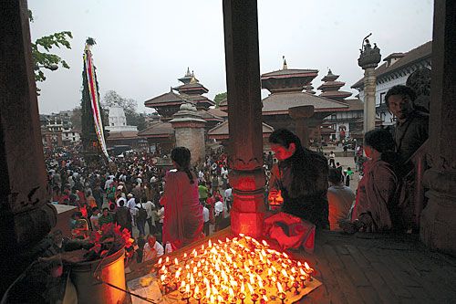 RAIN ON ME: The Seto Machindranath Chariot reaches Hanumandhoka on Wednesday, the second day of a procession that will conclude today.
