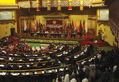 TO FRIENDSHIP: The 16th South Asian Association of Regional Cooperation summit opens at the Grand Assembly Hall of Thimpu, Bhutan on Wednesday.