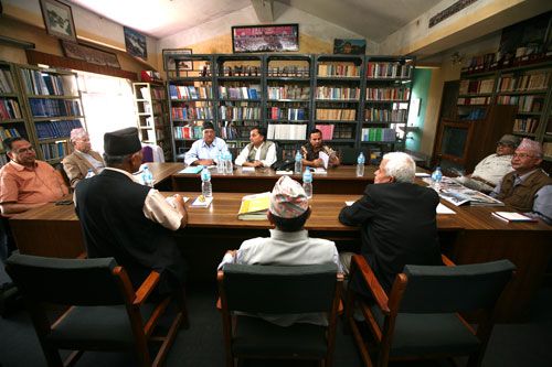 NOT SO FAST: CPN-UML standing committee members meet on Tuesday in Balkhu, and demand that the Maoists sign onto a package deal before the government considers resigning.