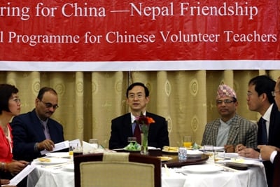 GOOD BYE: Wu Chuntai Chinese ambassador to Nepal (centre) hosts a special dinner at the Farewell Programme for Chinese volunteer teachers in the Chinese Embassy on Wednesday.