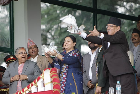 President Bidya Devi Bhandari and Prime Minister Pushpa Kamal Dahal release pigeons to mark the first anniversary of the Constitution in Kathmandu on Monday.