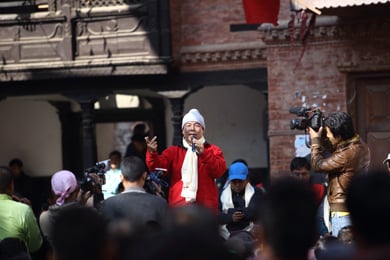 STILL NO: Dev Gurung of CPN-Maoist speaking at a program in Kirtipur on Thursday calling for the boycott of the Constituent Assembly election scheduled for 19 November.