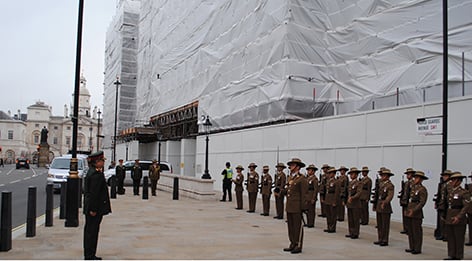STANDING TALL: Nepal Army chief Gaurav Shumsher Rana at the Gurkha Memorial Horse Guard Avenue with British Gurkha soldiers in London. He is on a week-long visit to the United Kingdom.