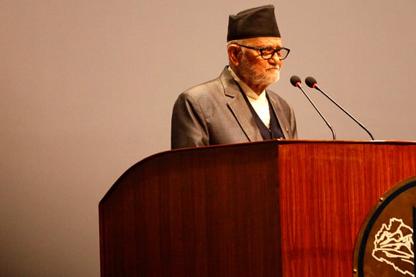 Before heading towards Shital Niwas to request President Ram Baran Yadav to initiate the process to form the new government, Prime Minister Sushil Koirala addresses the first post-constitution session of the Parliament on Friday.