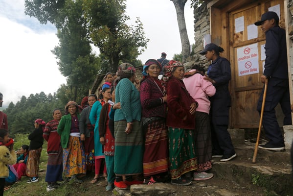 Women in Dudhkunda Municipality ward no. 4, Solukhumbu line up to cast their votes in the second phase of local elections on Wednesday. Majority of the 550 voters here are women and elderly