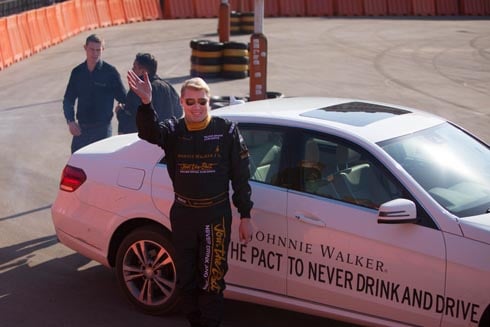 Race Face: Two-Time F1 World Champion Mika Häkkinen after demonstrating his superb driving skills as part of Johnnie Walker's responsible drinking campaign 'Join The Pact' in Dwarko.