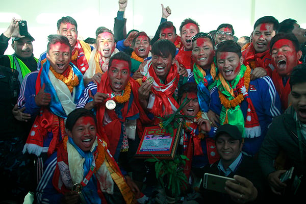 The Nepali football team returns home to a hero's welcome on Wednesday after winning the gold medal in the South Asian Games. Nepal defeated India by 2-1 in the final.