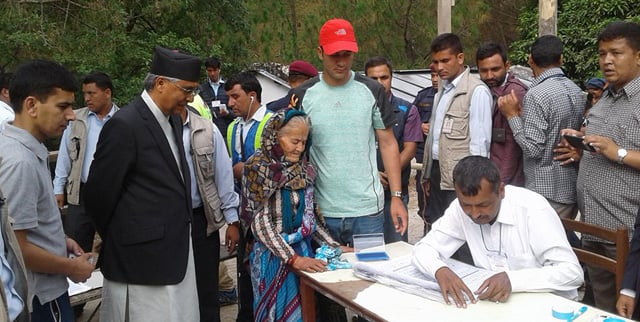 Prime Minister Sher Bahadur Deuba at the Asigram polling station in Dadeldhura to cast his vote in the second phase of local polls on Wednesday.