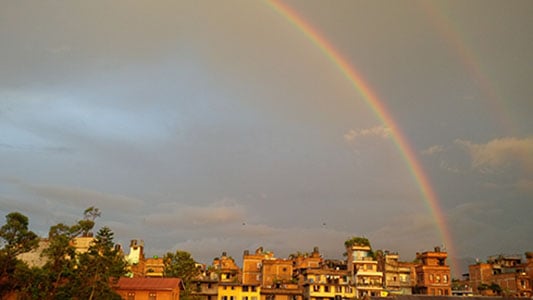 INDRA'S BOW: A double rainbow over Patan after an evening monsoon shower on Wednesday.