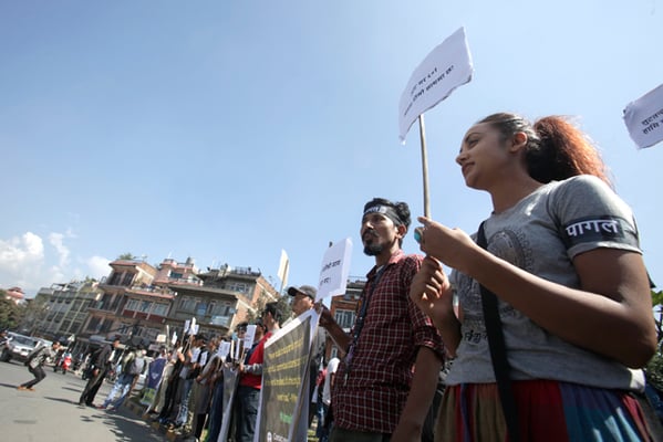People take part in a rally to put pressure on the Parliament to impeach CIAA Chief Lokman Singh Karki in Kathmandu on Saturday. The rally was organised by Solidarity for Dr KC Alliance.