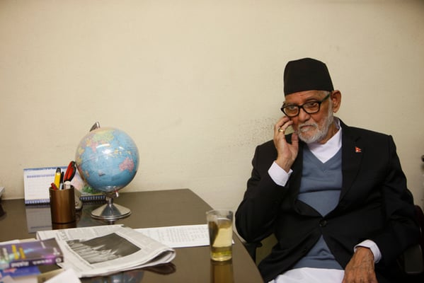 Prime Minister Sushil Koirala at the CPDCC secretariat in Singha Darbar during a break in constitutional negotiation on Thursday.
