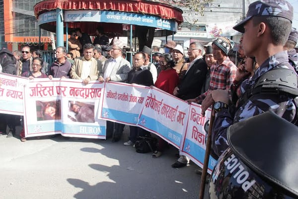 STAY STRONG: Peaceful protests in favour of the Adhikari couple, whose ongoing hunger strike has lasted 103 days, at Anamnagar on Friday.