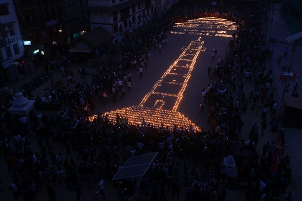 Basantapur Darbar Square is lit with candles to pray for the souls of the victims who lost their lives in the Gorkha earthquake, 2015 on Sunday.