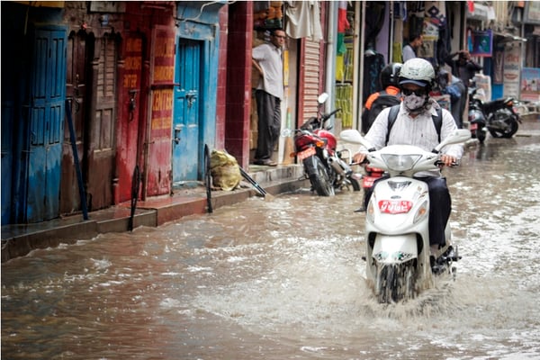 Monsoon rain blocks drainage in Nagal, near Chhetrapati on Tuesday, making it difficult for locals to travel from one place to another.
