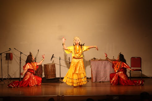 LET'S DANCE: Students of Rato Bangala School perform during the South Asian Youth Summit at Patan on Sunday.