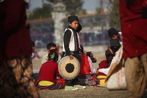NEW BEGINNINGS: A young Tamang boy takes part in Sonam Losar celebrations at Tundikhel on Friday afternoon.