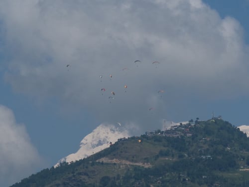 A flock of paragliders near Sarangkot last week.