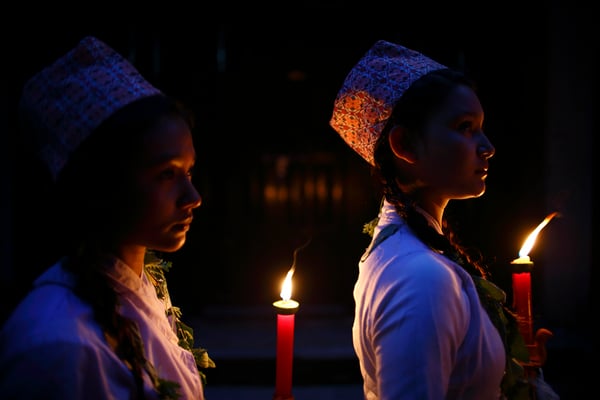Devotees take part in a parade commemorating the Neku Jatra-Mataya festival, the Festival of Lights in Lalitpur on Wednesday.