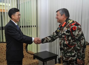 Hi and bye: Outgoing Chinese ambassador Yang Houlan pays a farewell call on Army Chief Gaurav Rana at the Army Headquarters on Thursday morning.