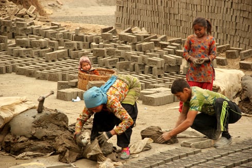 NO HOLIDAY: Workers at a brick kiln in Jagati, Bhaktapur on Saturday.