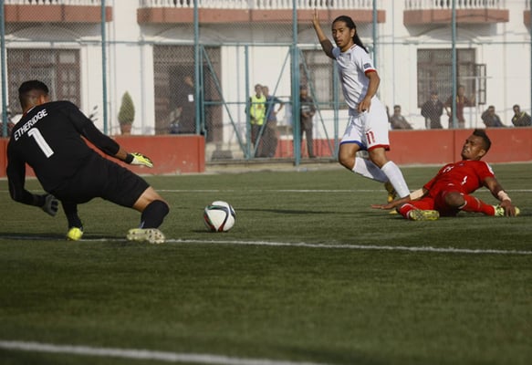 Nepal national football team takes on Philippines in their home match of the AFC Asian Cup Qualifiers at the ANFA Complex, Kathmandu on Tuesday. The match ended in a draw.