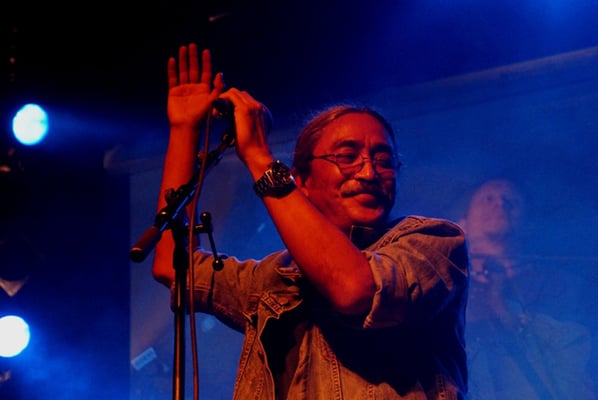 Amrit Gurung of Nepathya, Nepal’s premier folk-rock band, performs during a concert in Germany on Saturday.
