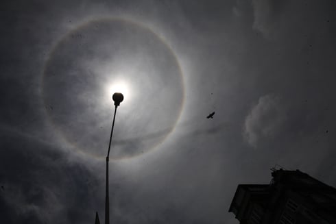 FEEL YOUR HALO: Solar halo seen in Kathmandu on Tuesday. When sunlight passes through ice crystals in cirrus clouds such rings are formed.