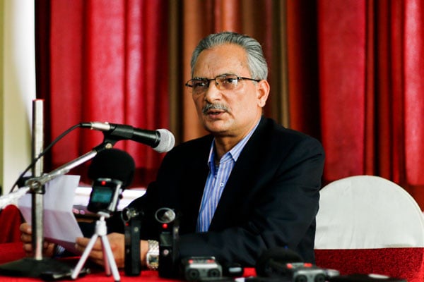 Former Prime Minister Baburam Bhattarai during a press conference in Kathmandu on Saturday where he announced his resignation from the UCPN (M).