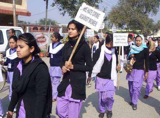 MAKE SOME NOISE: Nursing students take part in a rally against gender violence organised by Biratnagar Nursing Association on Monday.
